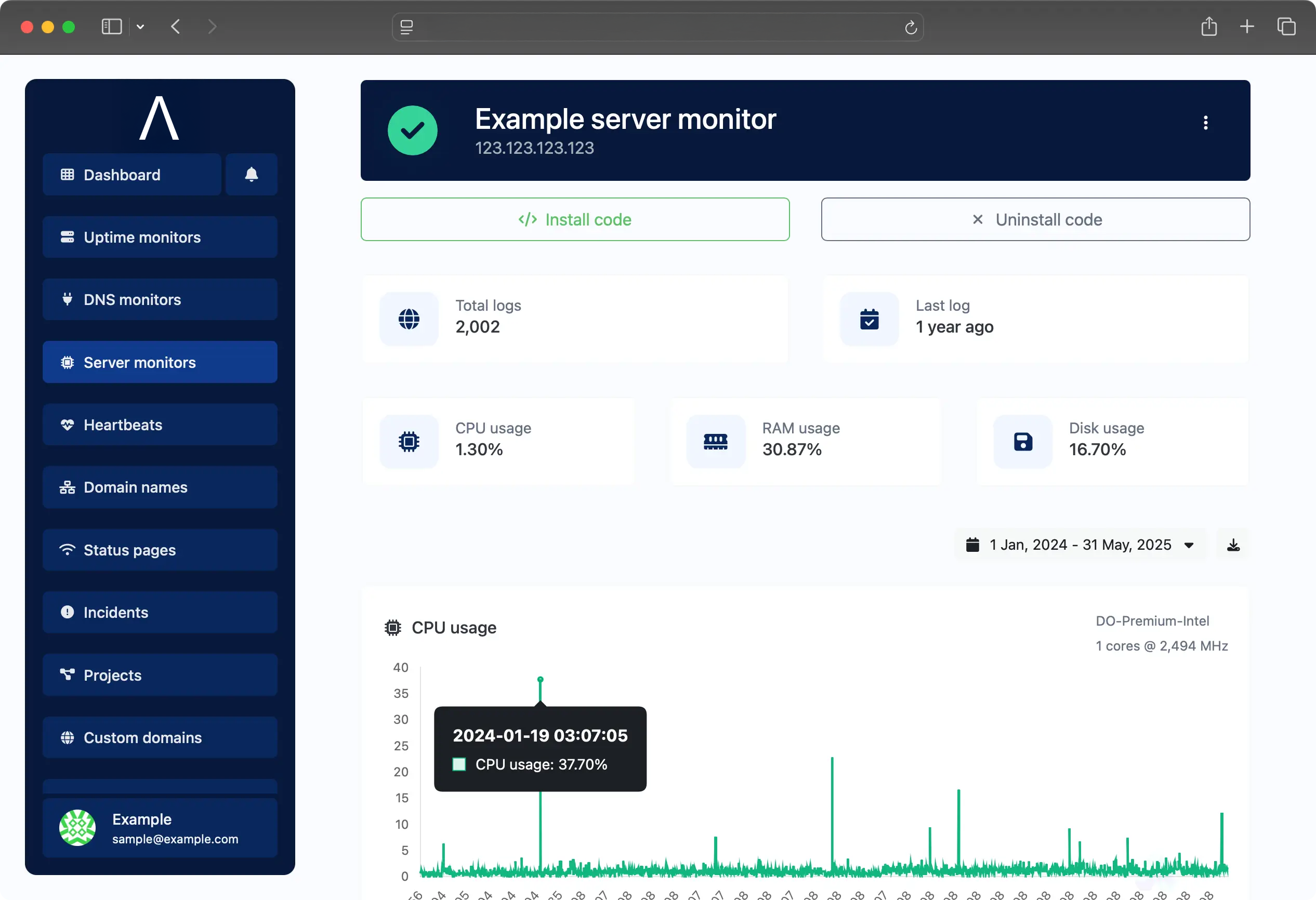 Screenshot of the app server monitor page