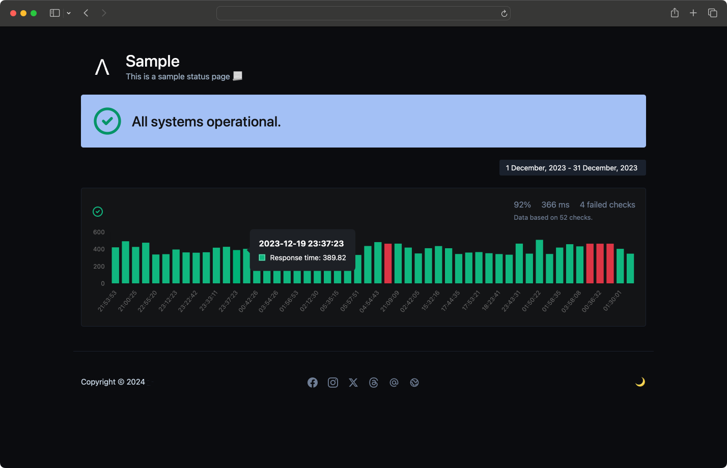 Screenshot of the app status page example